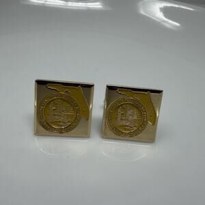Vintage Gold Tone Florida State Seal Square Cufflinks In God We Trust
